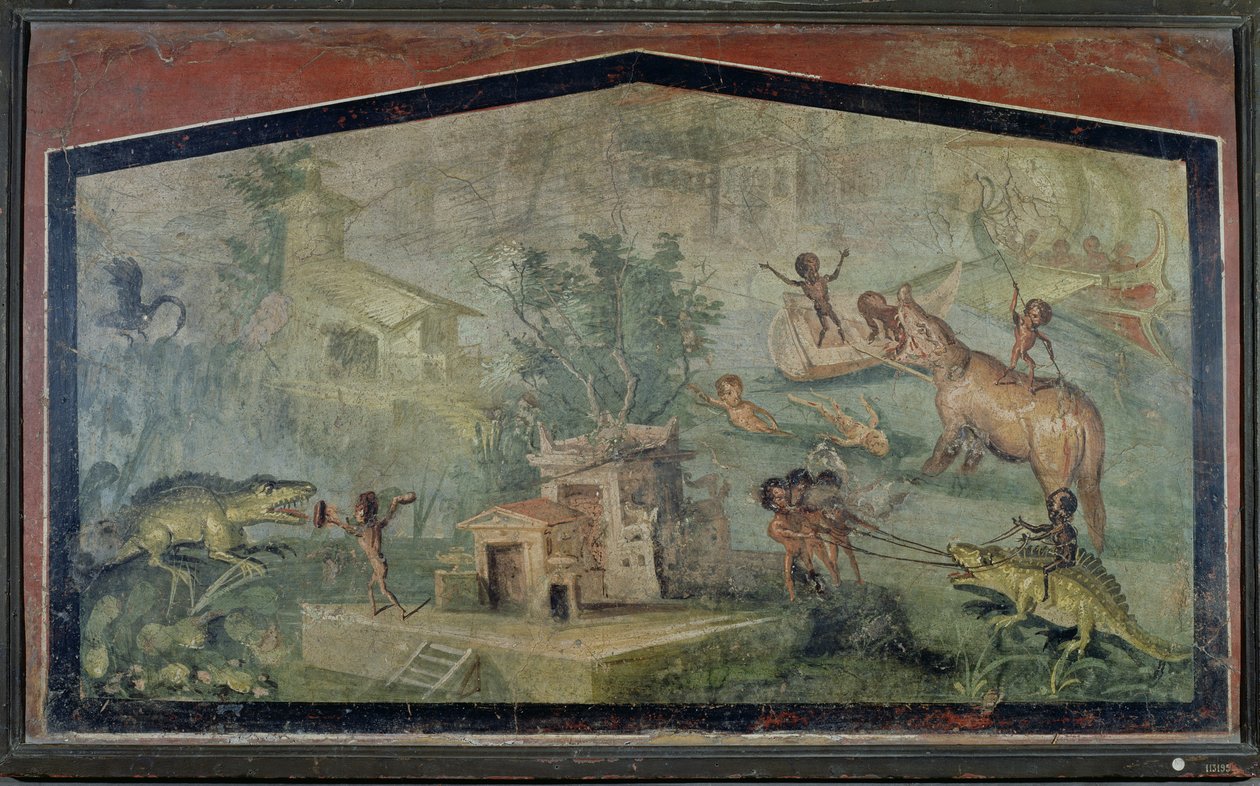 Pygmies Hunting ، من "Casa del Dottore" (بيت الطبيب) من بومبي ، c.50-79 م بواسطة رواية