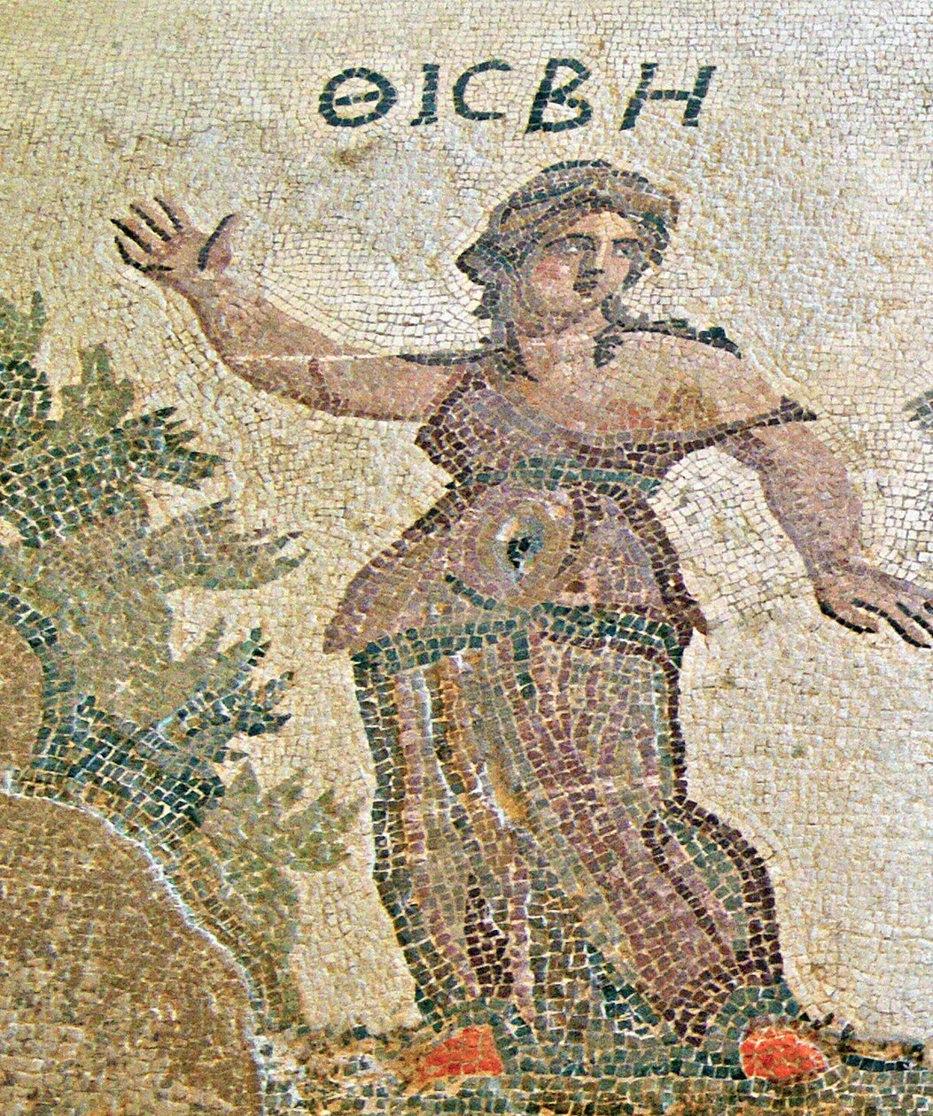 Pyramus and Thisbe ، تفاصيل Thisbe ، House of Dionysos ، Paphos ، فسيفساء قبرص بواسطة رواية