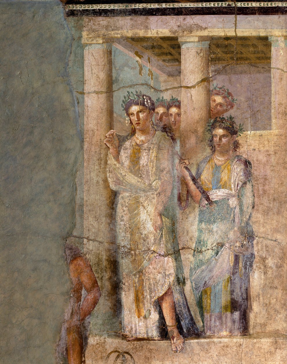 الفن الروماني: "" Iphigenie en Tauride "" فريسكو منسوبة إلى سيد Lucretius Frontone. القرن الأول. من بومبي. الحجم 118x81 سم في نابولي ، المتحف الأثري الوطني - الفن الروماني: إيفيجينيا في توريس. نسبت فريسكو إلى السيد لوكريتيوس فرونتوني بواسطة رواية
