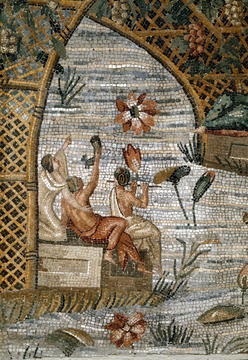 Roman Art: detail of the Nilotic Mosaic (Nile) of Preneste (Palestrina) from the Shrine of the Divinity of Fortune Primigenia. 80 BC. Dim. 615x506 cm Palazzo Barberini Palestrina, Italy بواسطة رواية