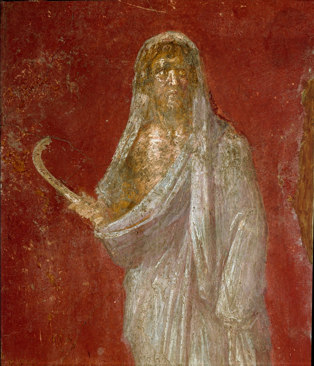 الفن الروماني: تمثيل كرونوس (زحل). التفاصيل. لوحة جدارية من Casa dei Dioscuri في بومبي. Dim.68x41 cm المتحف الأثري الوطني ، نابولي بواسطة رواية