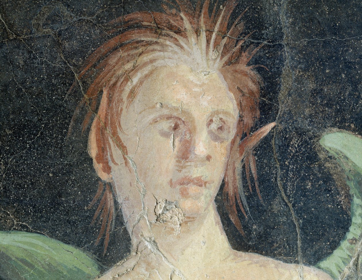 عبقرية مجنحة ، جزء من لوحة جدارية من Villa of Publius Fannius Synistor ، Boscoreale ، كامبانيا ، إيطاليا ، التفاصيل ، الحضارة الرومانية بواسطة رواية