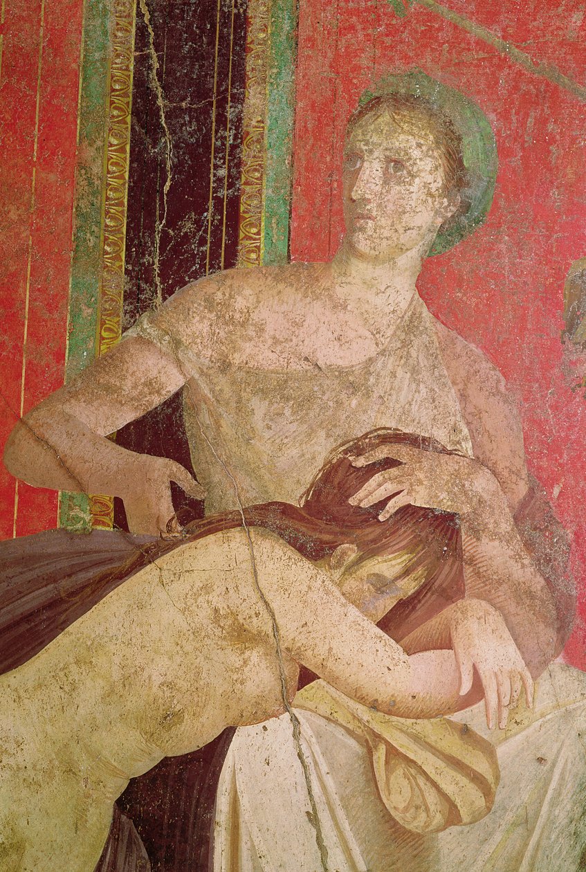 امرأة مطمئنة ، الجدار الجنوبي ، Oecus 5 ، 60-50 قبل الميلاد تفاصيل جدارية 57190 و 161043 بواسطة رواية