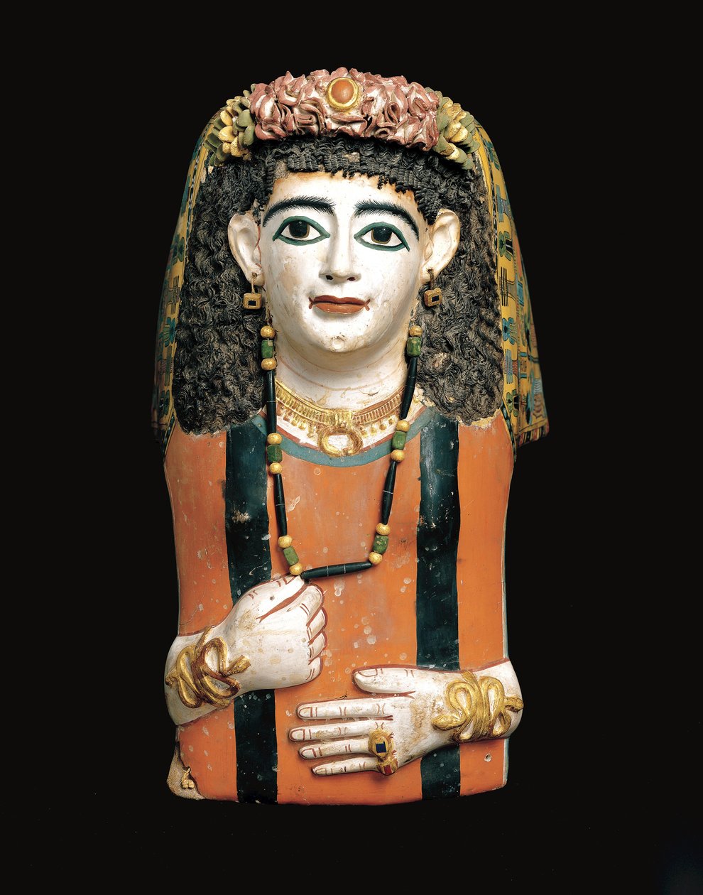 قناع المومياء ، 60-70 ميلادي (كارتون مطلي وجص وألياف نباتية) بواسطة الفترة الرومانية المصرية