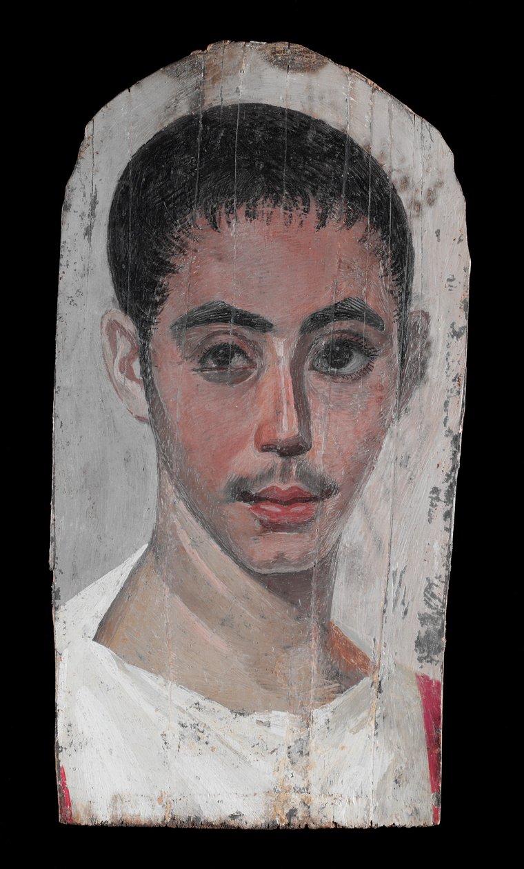 صورة لشاب بقطع جراحي في عين واحدة ، 190-210 بعد الميلاد (طلاء مغلف على خشب الجير) بواسطة الفترة الرومانية المصرية