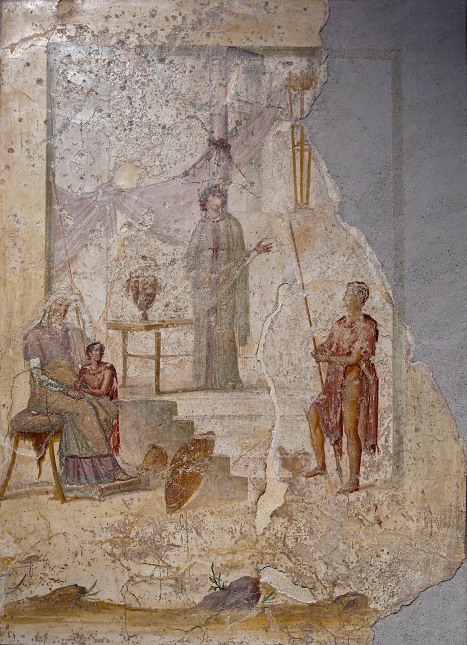كاساندرا تتوقع سقوط طروادة ، 1st H. 1st cen. ميلادي بواسطة لوحة جدارية رومانية بومبيان