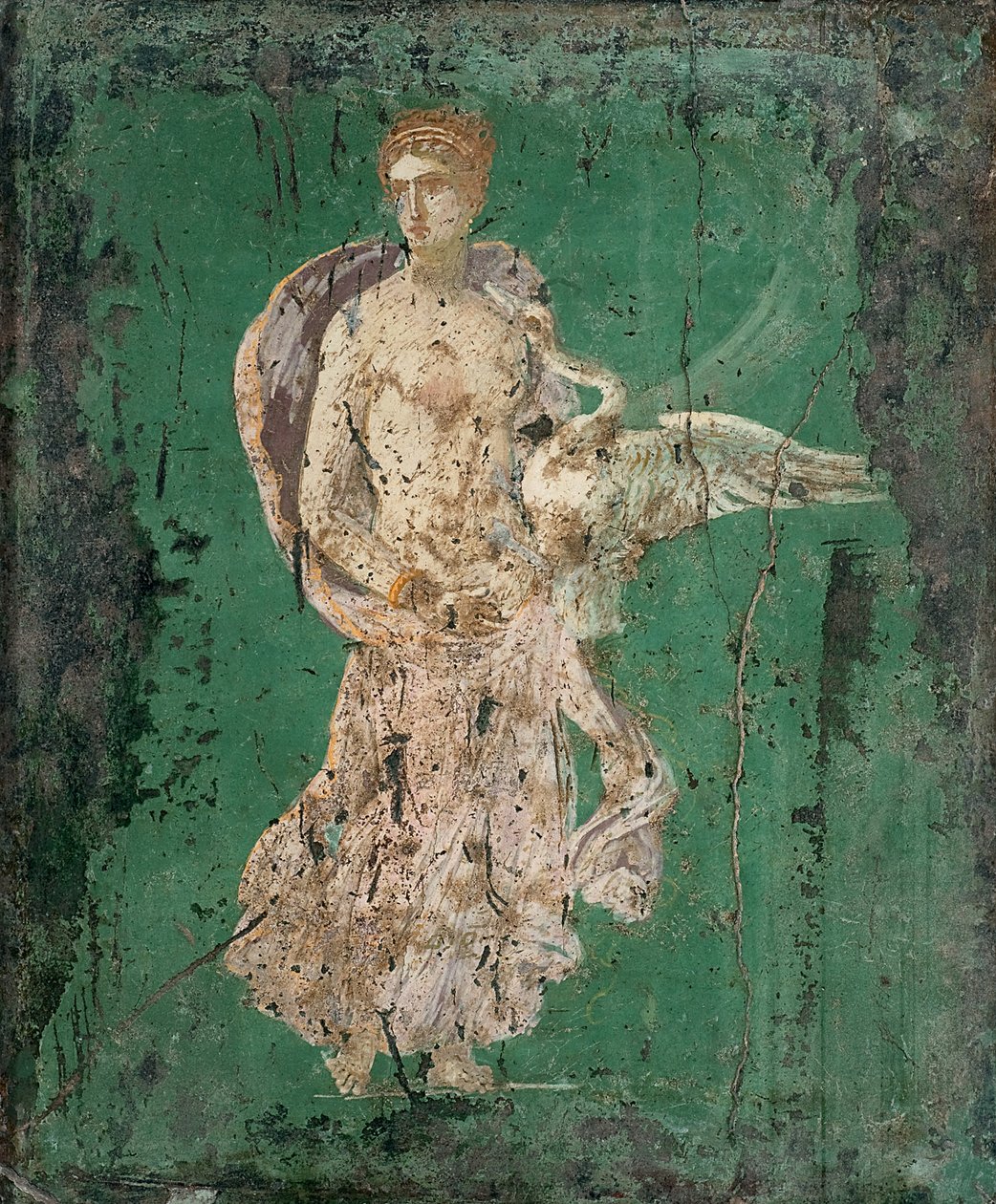 ليدا والبجعة ، 1st H. 1st cen. ميلادي. بواسطة لوحة جدارية رومانية بومبيان.