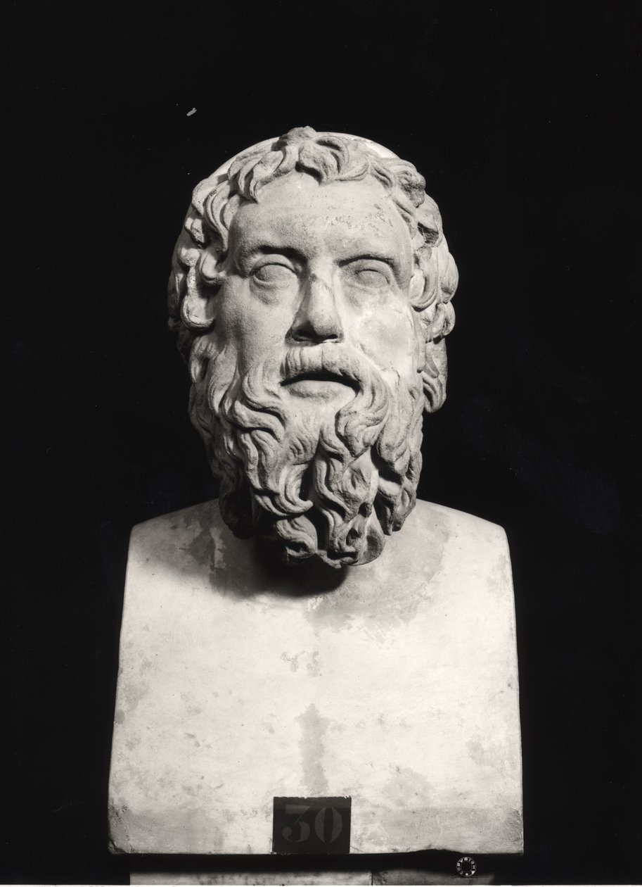 Bust of Aristophanes (c.445-c.385 BC) (marble) (b/w photo) بواسطة رومان رومان