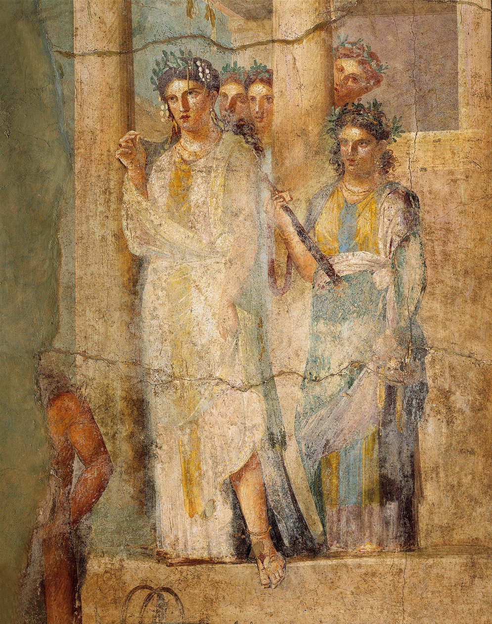لوحة جدارية تصور إيفيجينيا في برج الثور ، تفاصيل الخادمات ، من منزل L. Caecilius Giocondus في بومبي ، إيطاليا بواسطة رومان رومان