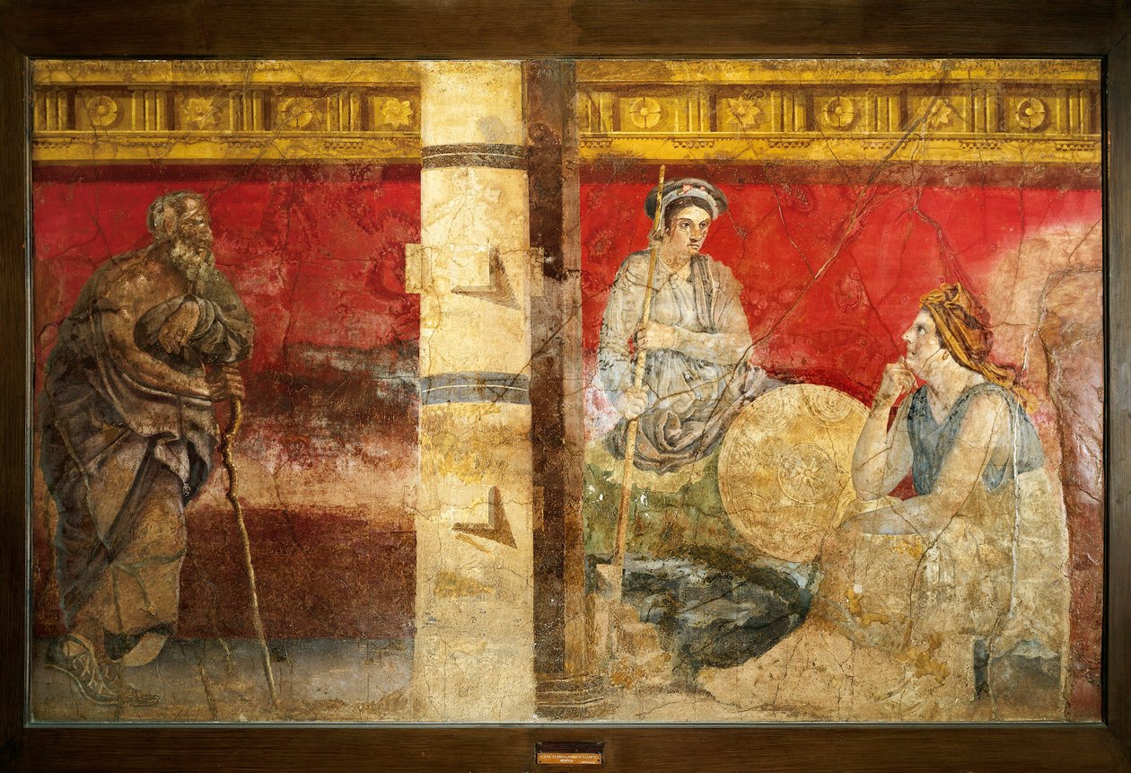 عائلة ماسيدوين الملكية وفيلسوف. فريسكو 325x199 سم. من Boscoreale بالقرب من نابولي. Museo nazionale archeologico ، نابولي (متحف نابولي الأثري) بواسطة رومان رومان