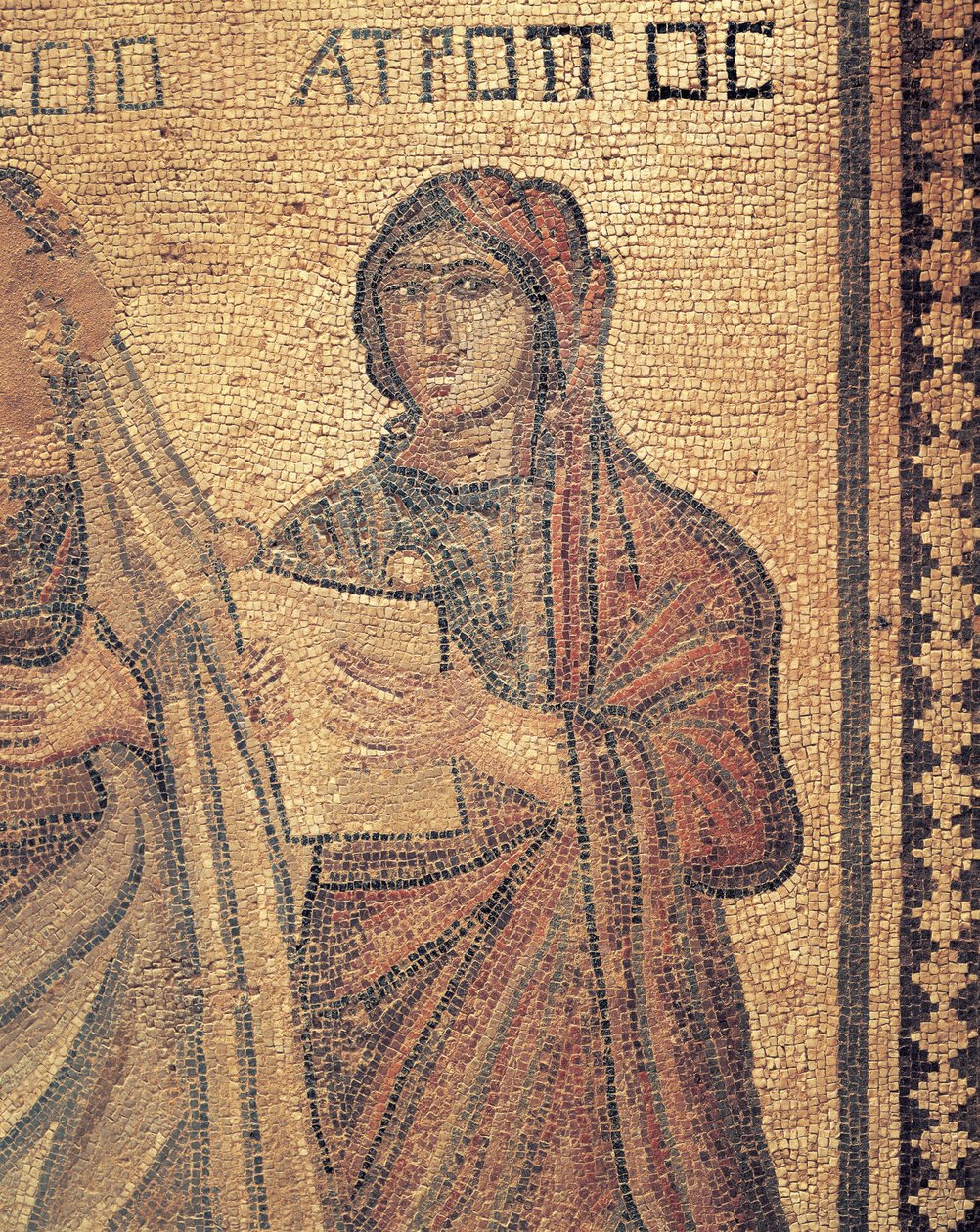Mosaic depicting young woman reading, The house Of Theseus, Roman Villa, Paphos, Cyprus (photo) بواسطة رومان رومان