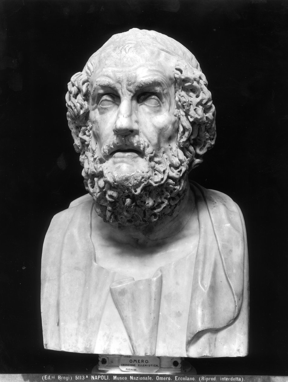 Portrait bust of Homer, copy after a Greek Hellenistic original (marble) (b/w photo) بواسطة رومان رومان