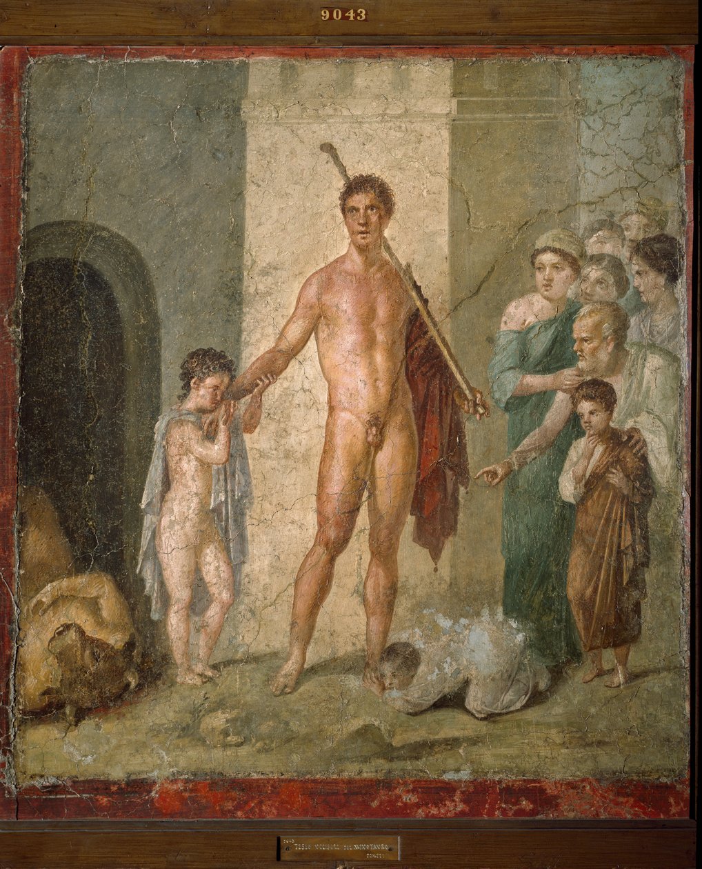 Representation of Thesee, the heros of Greek mythology, liberating the seven young men from the maze after triumph of the minotaur. Fresco from the Villa de Gavius Rufus in Pompei. Dim. 88x97 cm Archaeological Museum of Naples - Roman art: representation o بواسطة رومان رومان