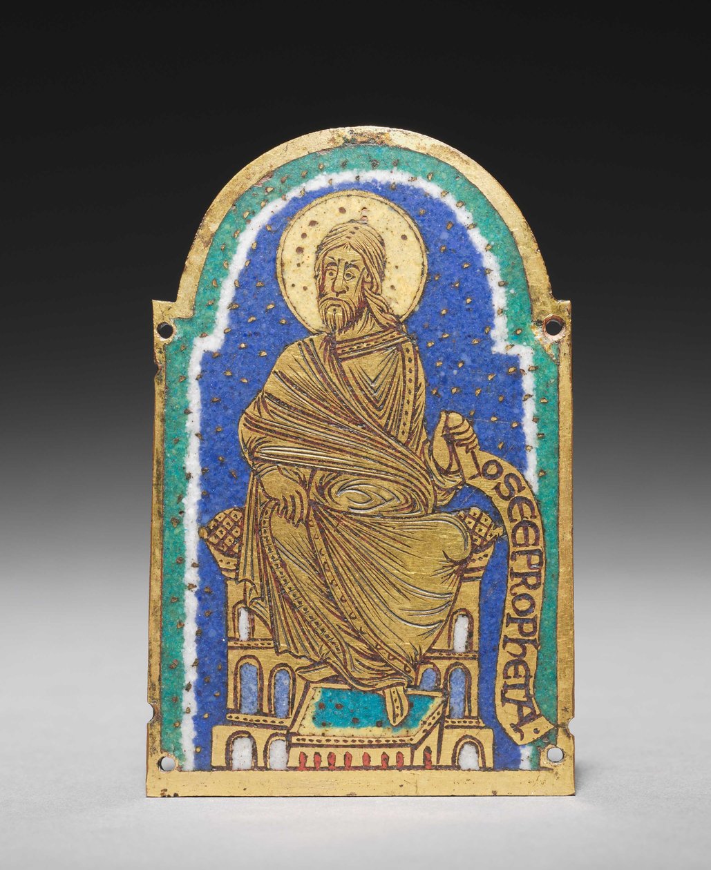 لوحة: نبي جالس من ضريح ريليكاري: أوسيا (هوشع) ، حوالي 1170-1180 (نحاس مُذهَّب ، مينا شامبلفي) بواسطة رومانيسك