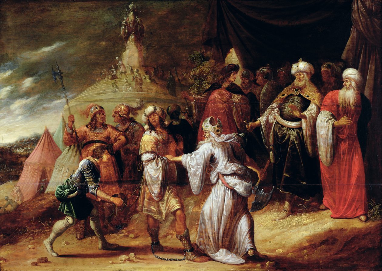 صموئيل قتل أجاج ، ملك عماليق (زيت على لوح) بواسطة Rombout van Troyen
