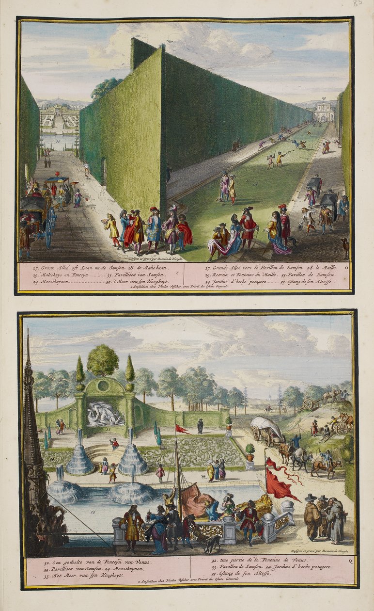 الحديقة في إنجين ، حوالي عام 1685 ، رسم توضيحي من "مجموعة من 86 مخططًا ومناظر لاهاي" بواسطة رومين دي (بعد) هوغي