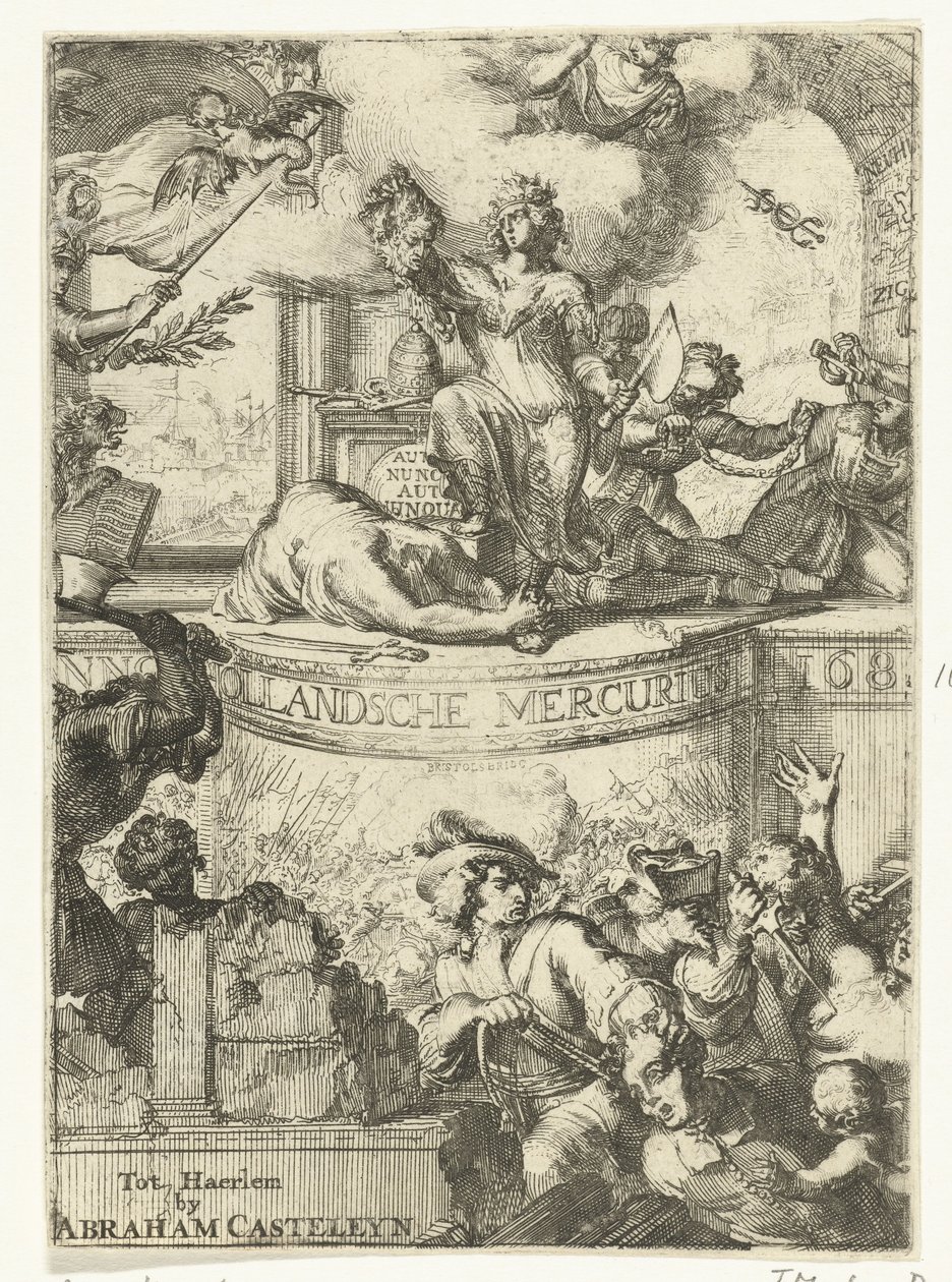 صفحة العنوان لـ Hollandsche Mercurius حوالي عام 168 (5؟) بواسطة رومين دي هوج (منسوب إلى)