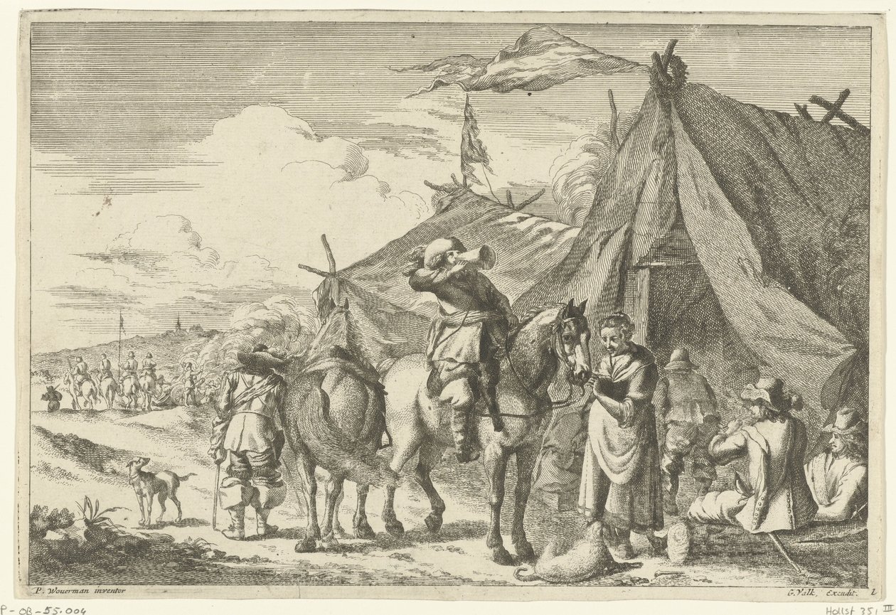 الدراجون يستريحون في الخيام بواسطة Romeyn de Hooghe (رفض الإسناد)