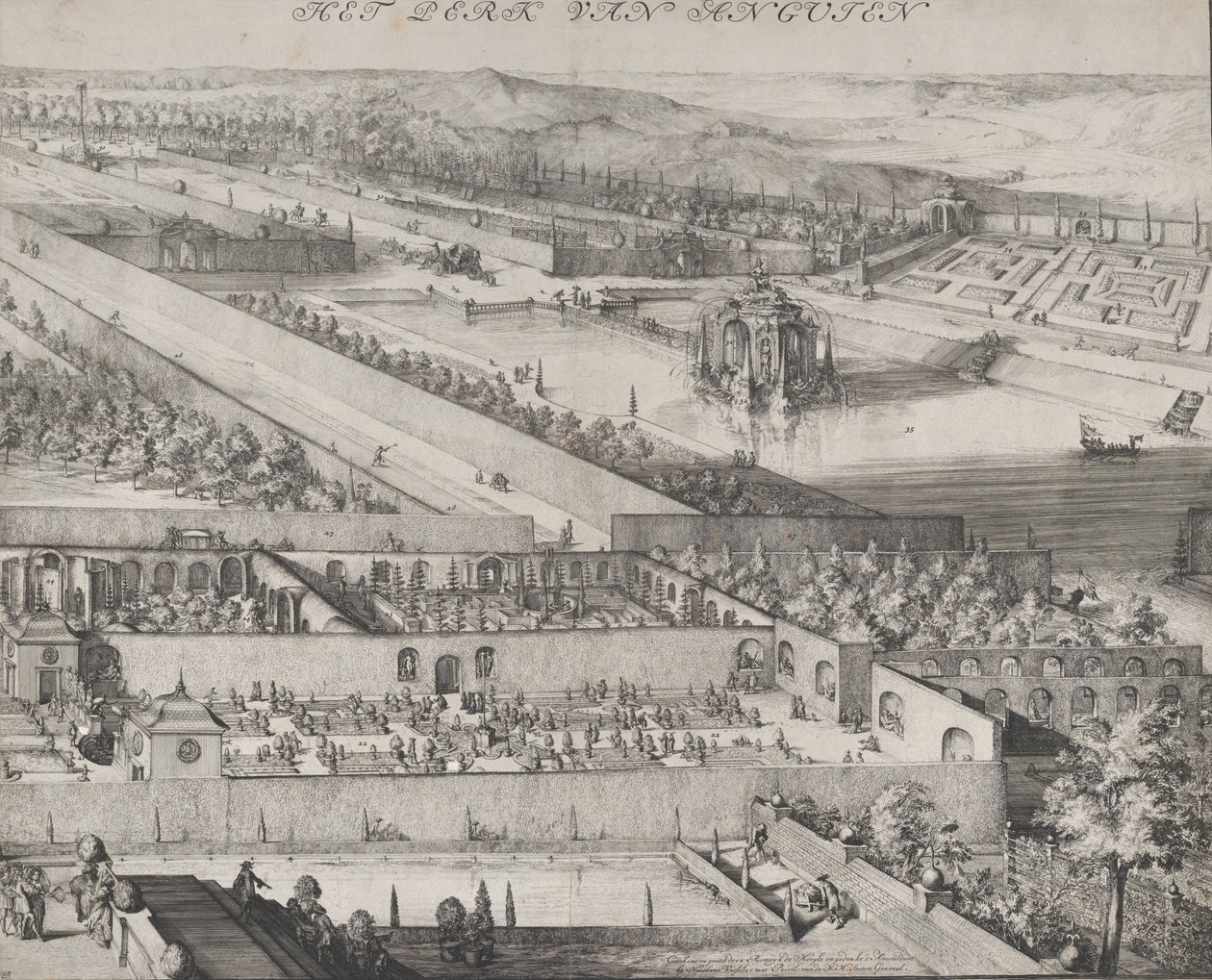 تفاصيل المنتزه في النصف الأيمن من Enghien ، 1685. بواسطة Romeyn de Hooghe