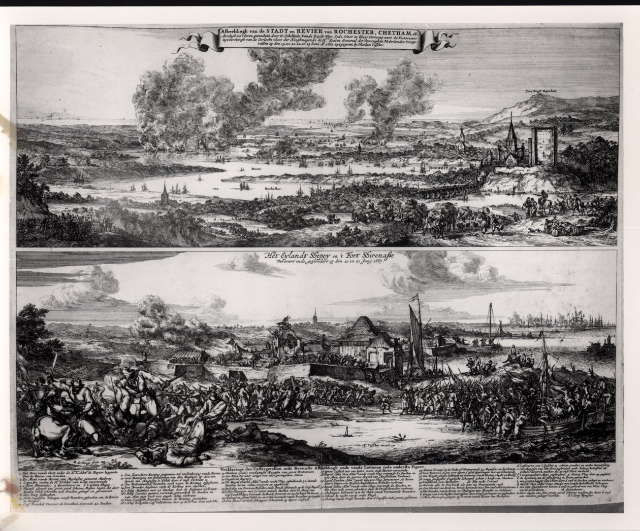 الهجوم الهولندي على نهر ميدواي ، 20 و 21 يونيو 1667 ، منقوش بواسطة نيكولاس فيشر (1618-1709) بواسطة Romeyn de Hooghe
