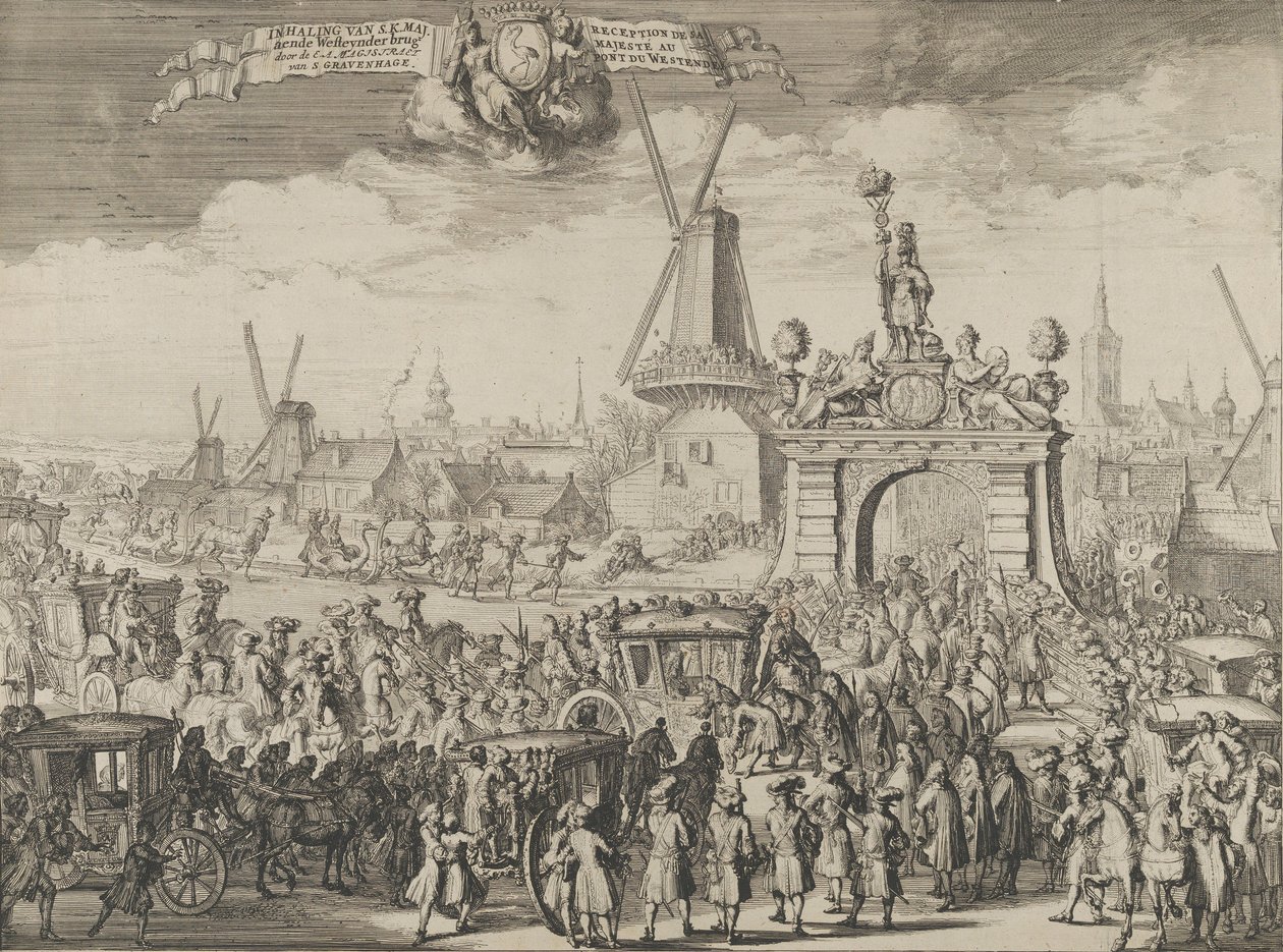 مدخل ويليام الثالث إلى لاهاي تجاوز SK Maj. جسر aende Weseynder عبر ... ، 1691. بواسطة Romeyn de Hooghe