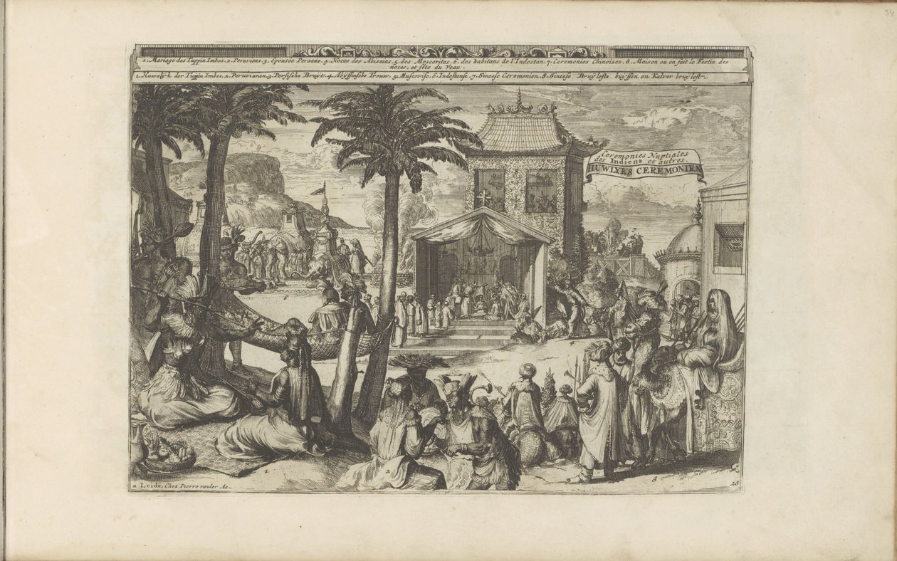 Huwelijksceremonin Huwlyks Ceremonien / مراسم الزواج للهنود وغيرهم (العنوان على الكائن) جزر الهند الشرقية والغربية وأماكن أخرى (عنوان السلسلة) بواسطة Romeyn de Hooghe