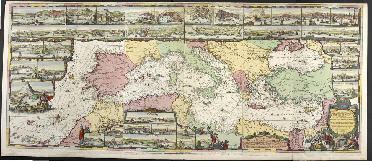 خريطة البحر الأبيض المتوسط ، من "De Fransche Neptunus and Atlas Maritime and Suite du Neptune François" ، بقلم تشارلز بيني وبيتر مورتييه بواسطة Romeyn de Hooghe