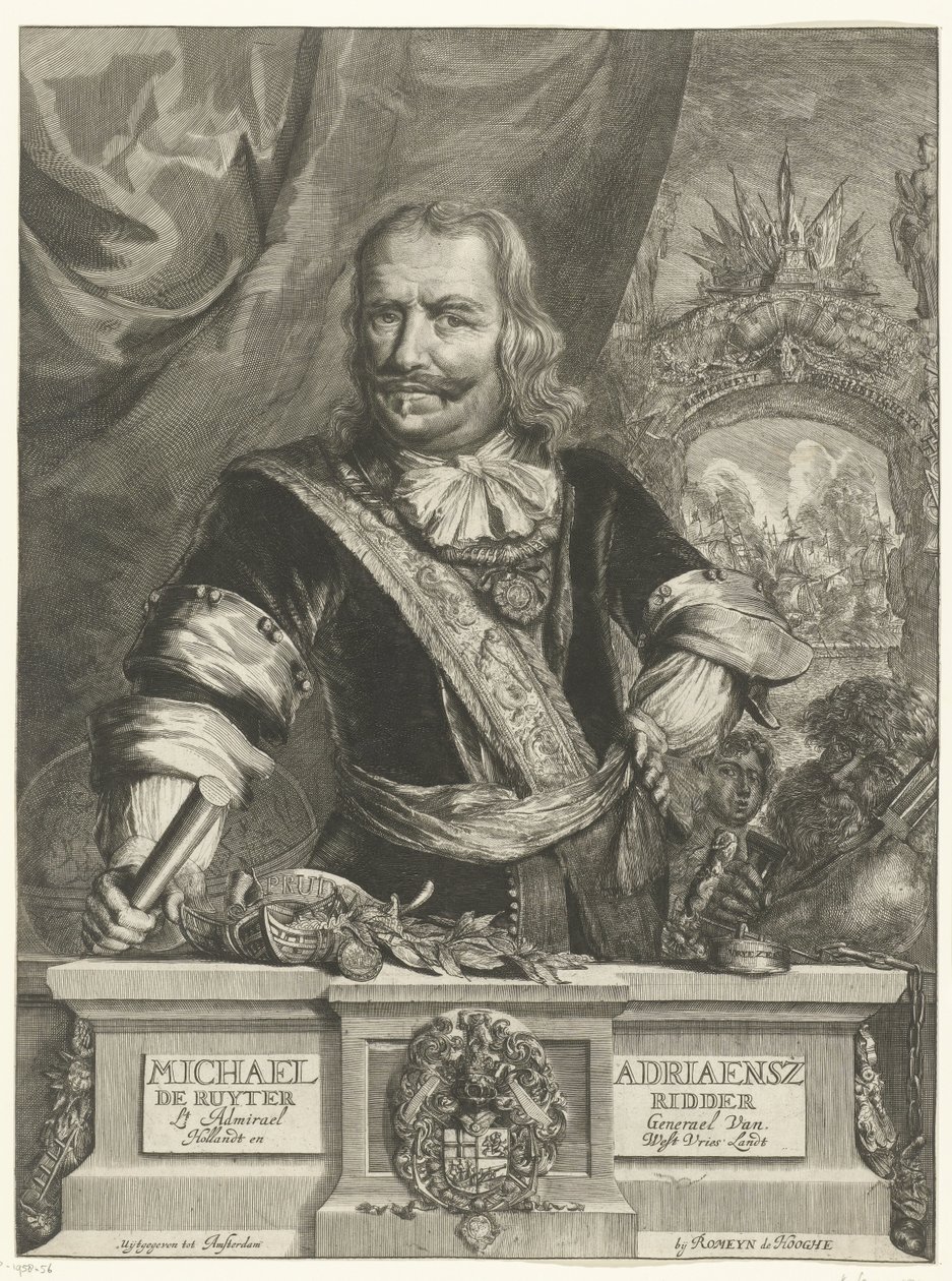 صورة ميشيل دي رويتر مايكل Adriaensz de Ruyter Knight اللفتنانت Admiral General Van Hollandt و West Vrieslandt (العنوان على الكائن) بواسطة Romeyn de Hooghe
