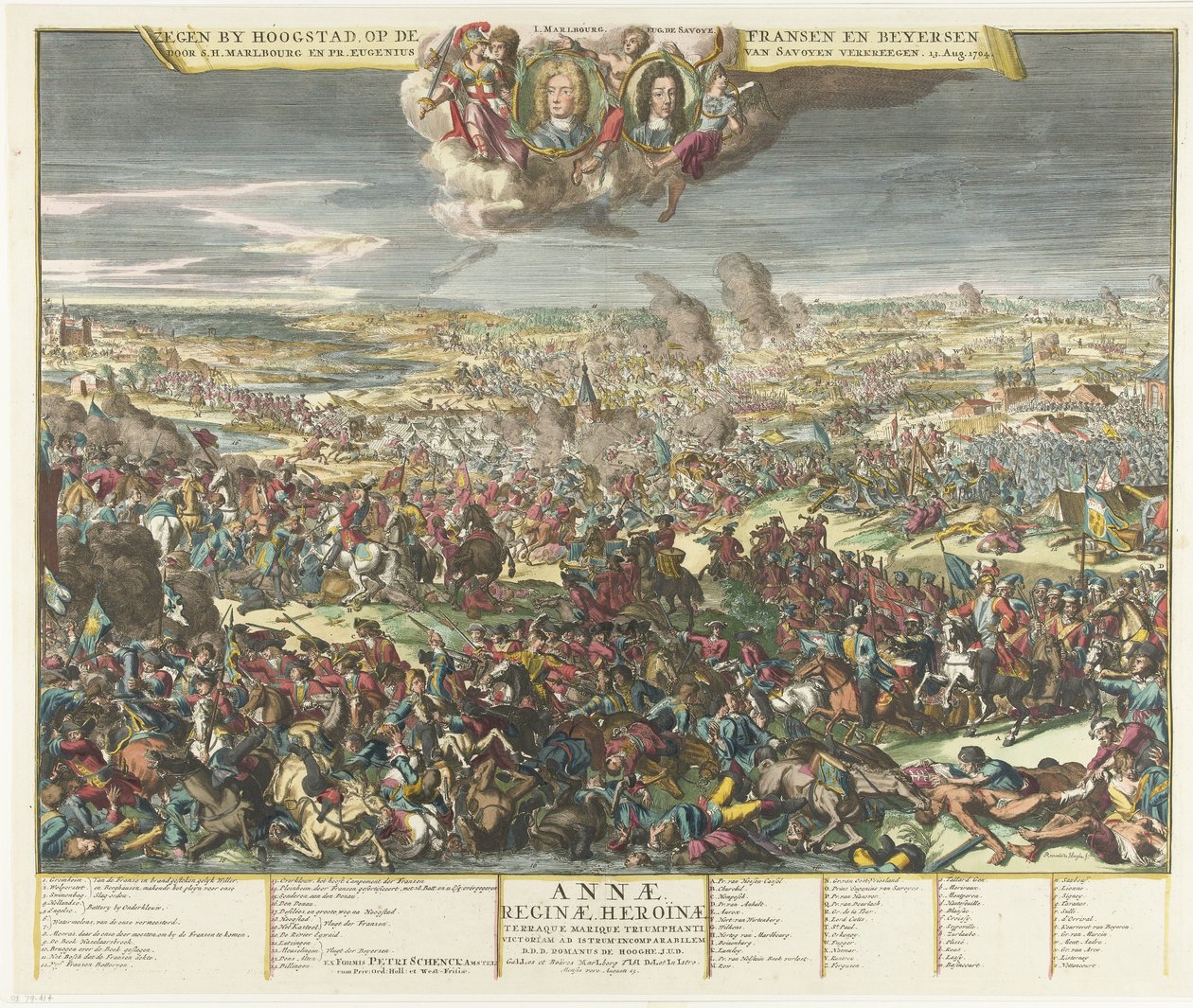 معركة Höchstädt ، 1704 نعمة هوجستاد ، على فرانسين وبايرسن بقلم S.H. مارلبورج والعلاقات العامة. يوجينيوس سافوين ، 13 أغسطس. 1704 (العنوان على الكائن) بواسطة Romeyn de Hooghe