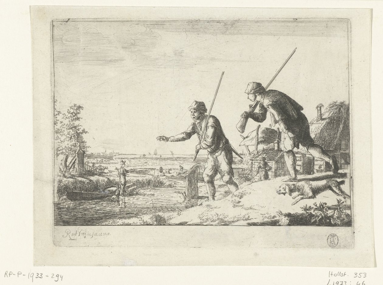 جنديان على ضفة نهر بواسطة Romeyn de Hooghe