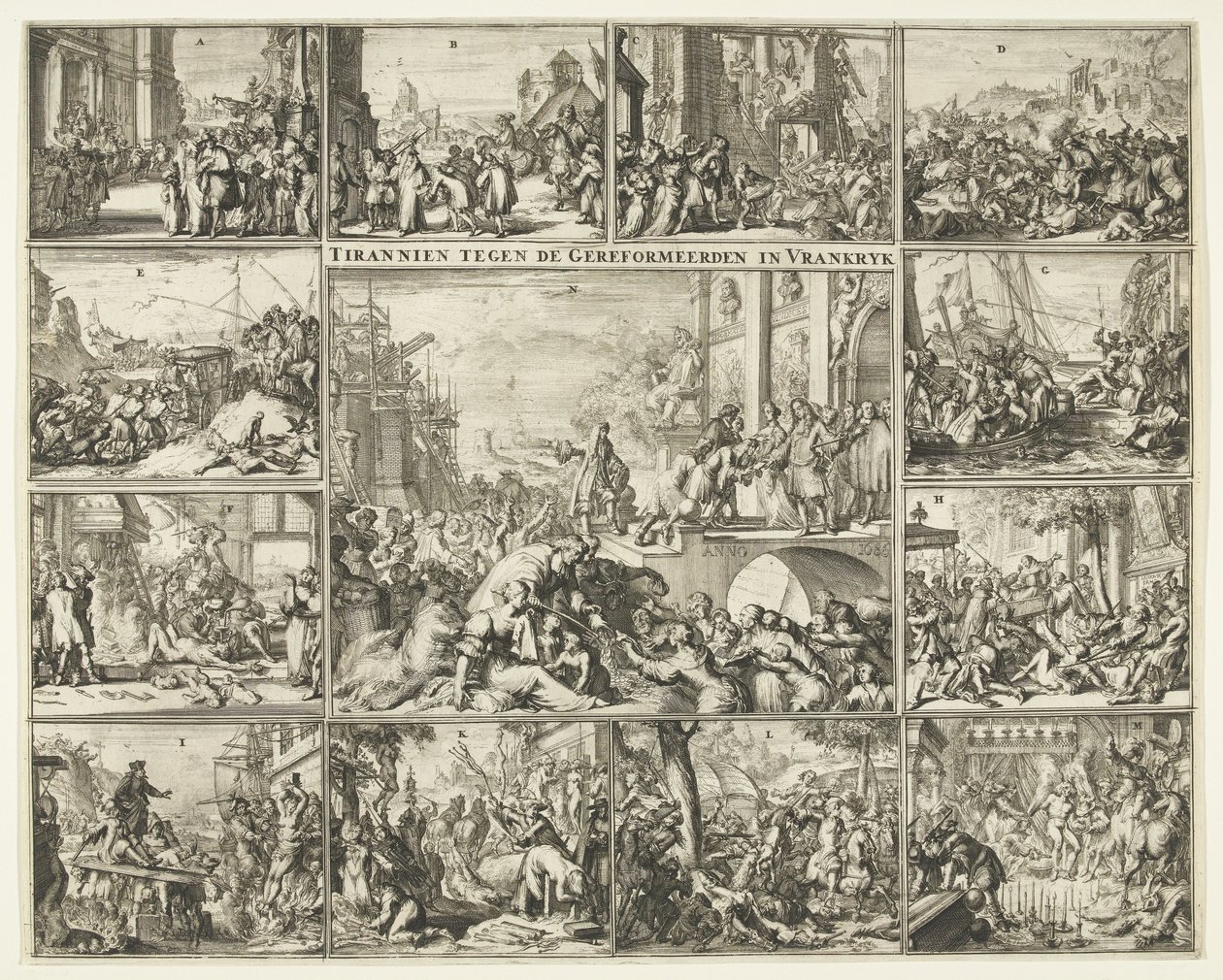 اضطهاد البروتستانت في فرنسا بعد إلغاء مرسوم نانت ، 1685-1686 الطغيان ضد الإصلاحيين في فرنسا (العنوان على وجوه) بواسطة Romeyn de Hooghe