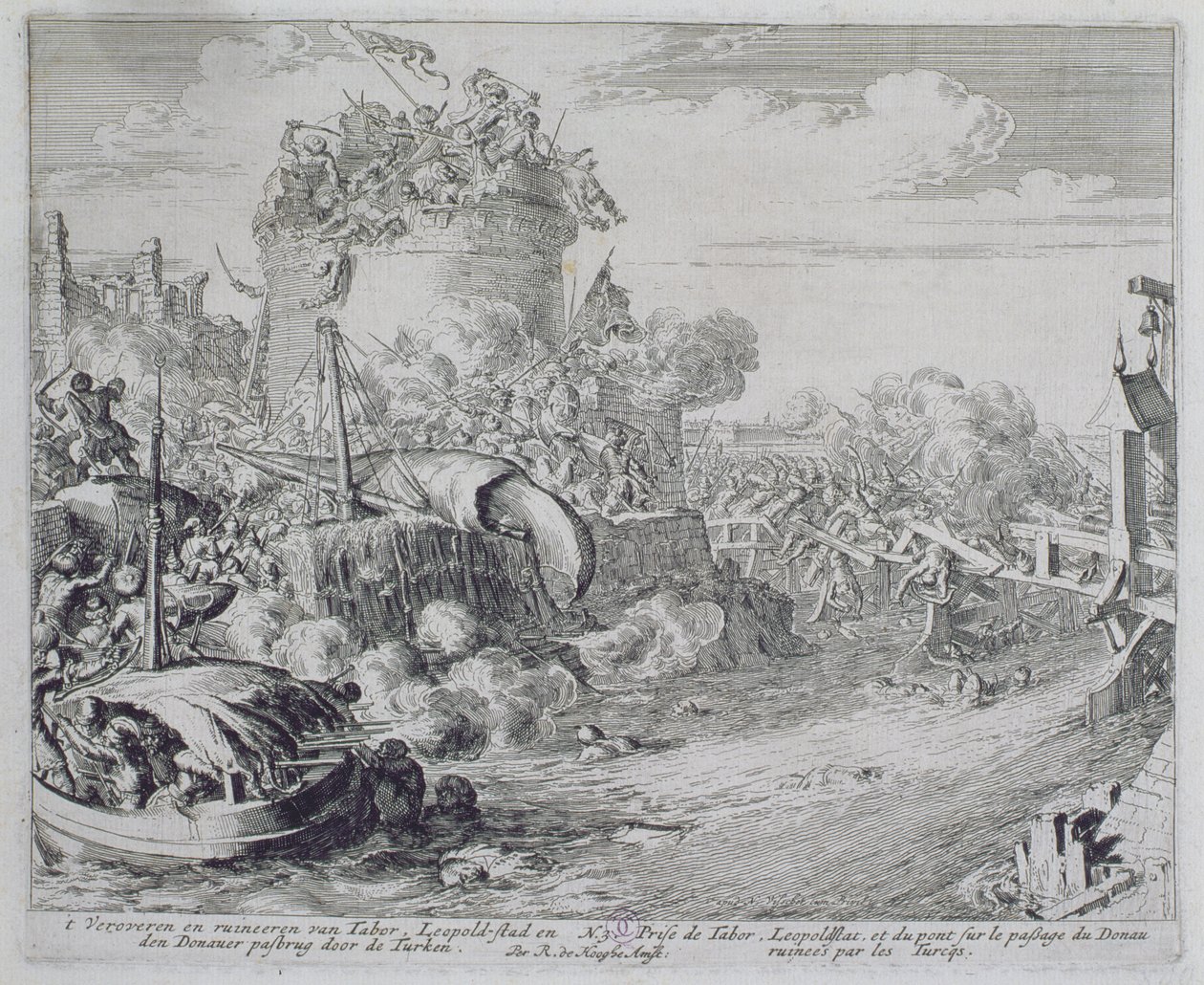 دورة طباعة فيينا ، غزو جزيرة تابور في ضواحي ليوبولدشتات ، 1683 بواسطة Romeyn de Hooghe
