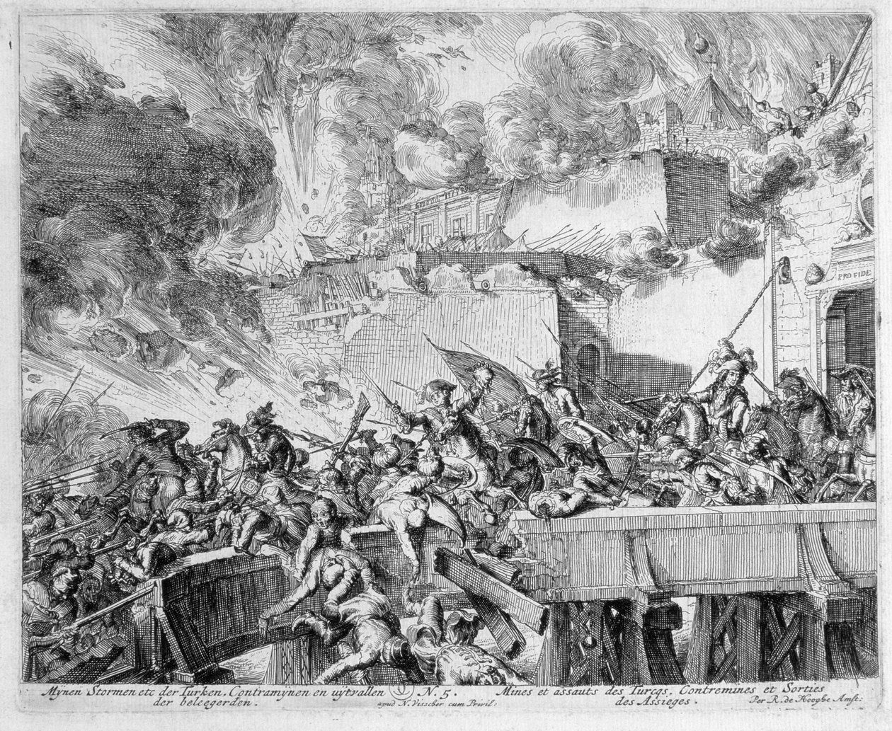 دورة طباعة فيينا ، انفجار لغم ولغم مضاد ، غارة على الأتراك ، 1683 بواسطة Romeyn de Hooghe