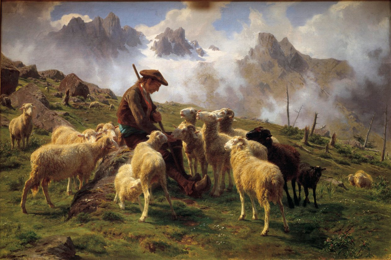 راعي جبال الألب يعطي الملح لرسومات الأغنام بواسطة روزا بونور (1822-1899) 1864 صن. 0،68x1 م شانتيلي ، متحف كوندي بواسطة بينك بونور