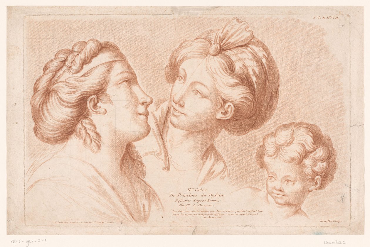 طباعة عنوان برأس امرأتين ورأس طفل IVe Cahier de Principes du Dessin d