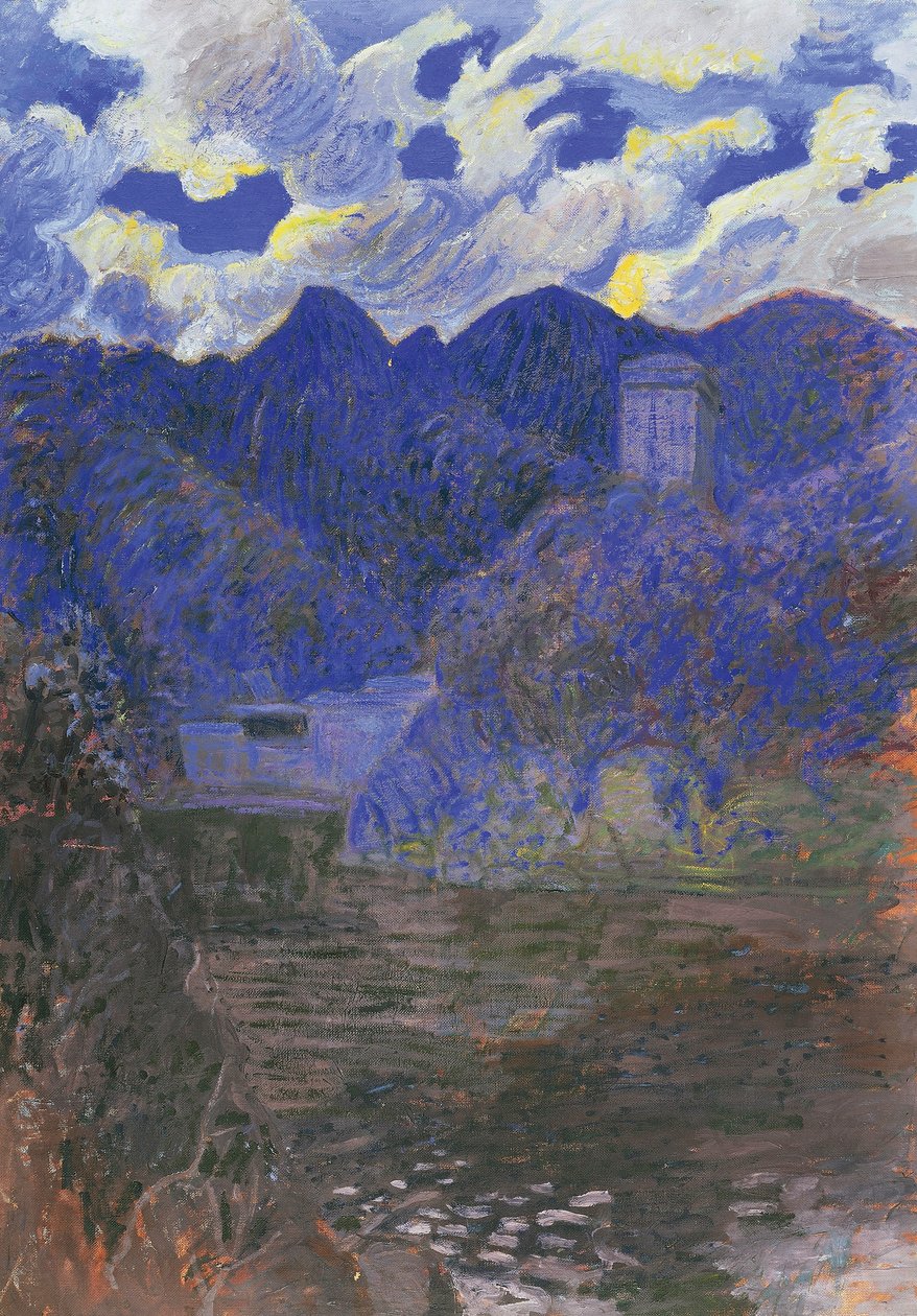 Dawn of spring in San Fruttuoso, by Rubaldo Merello (1872-1922), oil on canvas, 98x69 cm. Italy, 20th century. بواسطة روبالدو ميريلو
