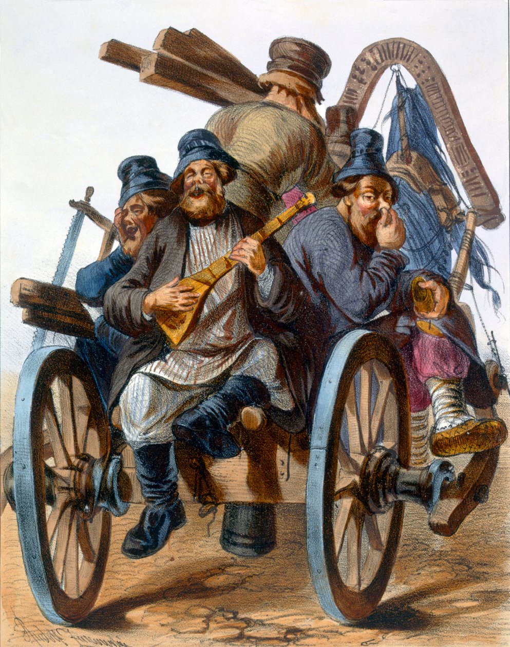 مجموعة من الفلاحين المخمورين يغنون أثناء عودتهم إلى المنزل على عربة ، 1843 بواسطة رودولف جوكوفسكي
