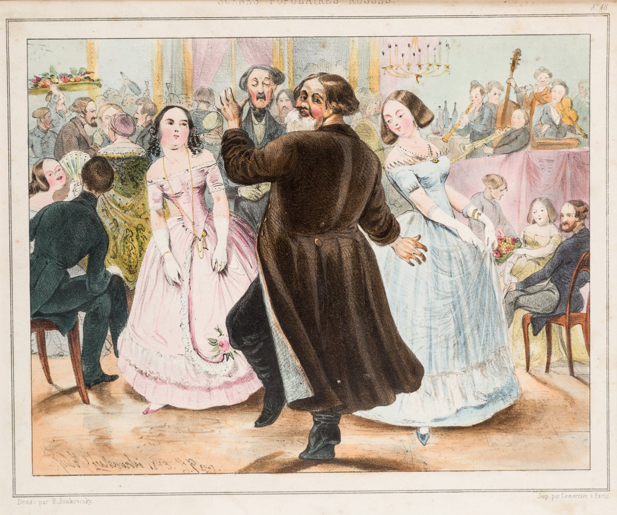 كرة التاجر حسب جوكوفسكي ، رودولف قاسميروفيتش (1814-1886). ليثوجراف ، ألوان مائية ، مقاس: 33 × 24 بواسطة رودولف قاسميروفيتش جوكوفسكي