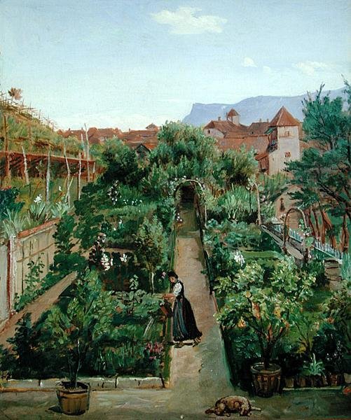 The Ottmannsgutes Flower Garden in Merano ، c.1840 (زيت على ورق على ورق مقوى) بواسطة رودولف فريدريش واسمان