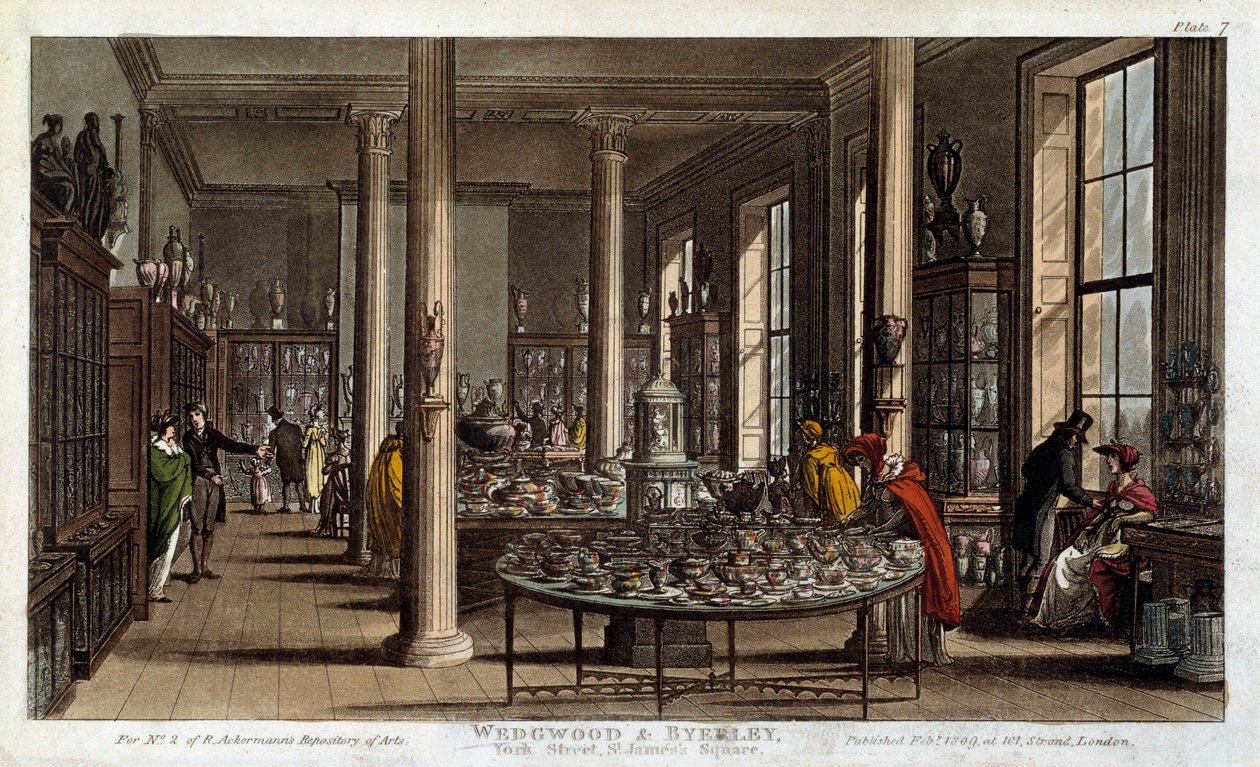 منظر داخلي لمتجر خزف Wedgwood في لندن ليثوغراف بواسطة R. Ackermann بواسطة رودولف أكرمان