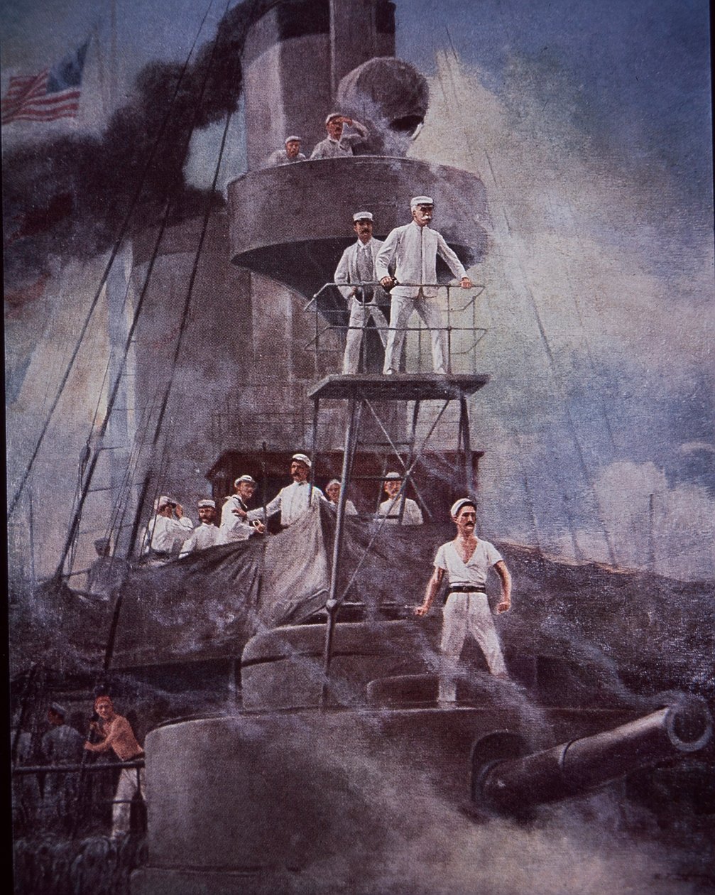 Spanish-American War 1898, Battle of Manila Bay, Admiral Dewey directs action from flagship Olympia بواسطة روفوس فيرتشايلد زوغباوم