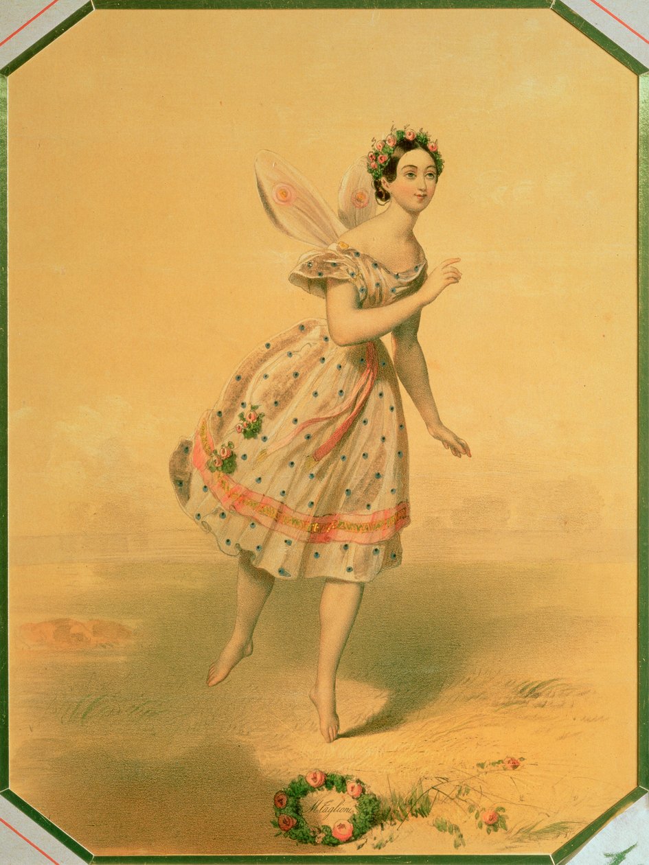 راقصة ماريا تاجليوني (1804-1884) في الباليه "سيلفيدس" ، 1840 (قلم رصاص ملون على ورق) بواسطة المدرسة الروسية