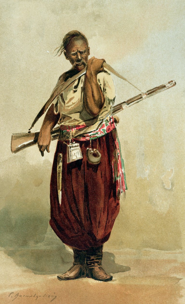 القرن السابع عشر Zaporogue Cossack ، أواخر القرن التاسع عشر بواسطة المدرسة الروسية