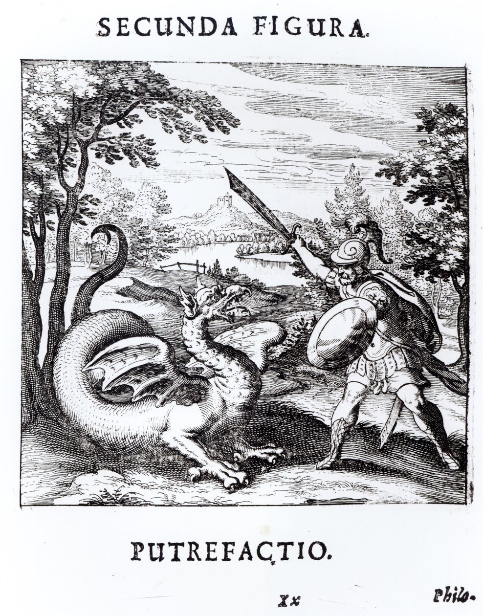 فارس يهزم `` العفن &39;&39; الذي يجسده تنين ، من `` Musaeum Hermeticum Reformatum &39;&39; باسل فالنتين ، 1678 بواسطة المدرسة الروسية