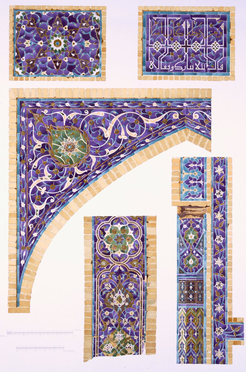 زخرفة البلاط باللون الأزرق والأخضر والقشدي مع الخطوط العريضة الذهبية ، حانة. 1905. بواسطة المدرسة الروسية