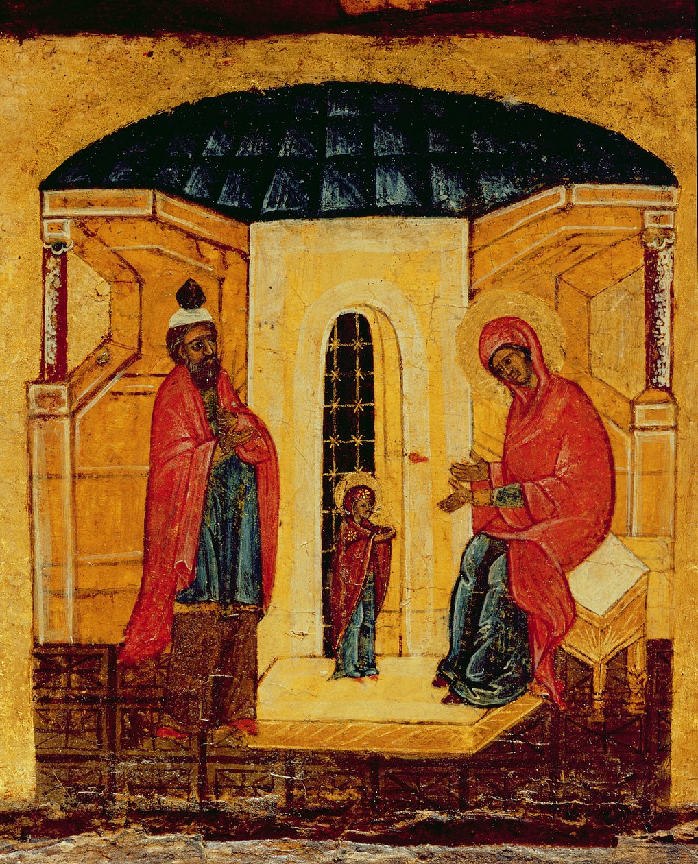 أيقونة تصور يسوع في الهيكل ، c.1550 (درجة الحرارة وورقة الذهب على اللوحة) (تفاصيل 314500) بواسطة المدرسة الروسية