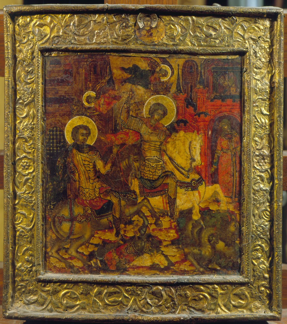 أيقونة تصور سانت جورج وسانت ديميتريوس ، c.1676 (درجة الحرارة على اللوحة) بواسطة المدرسة الروسية