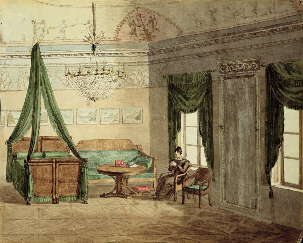 حجرة النوم الكلاسيكية الجديدة ، 1819 (مرحاض على ورق) بواسطة المدرسة الروسية