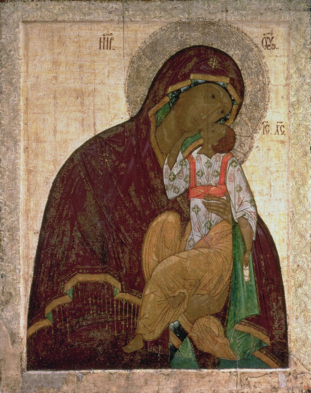 Yakhroma Madonna of Humility ، أيقونة روسية ، ربما مدرسة بسكوف (درجة الحرارة على اللوحة) بواسطة المدرسة الروسية