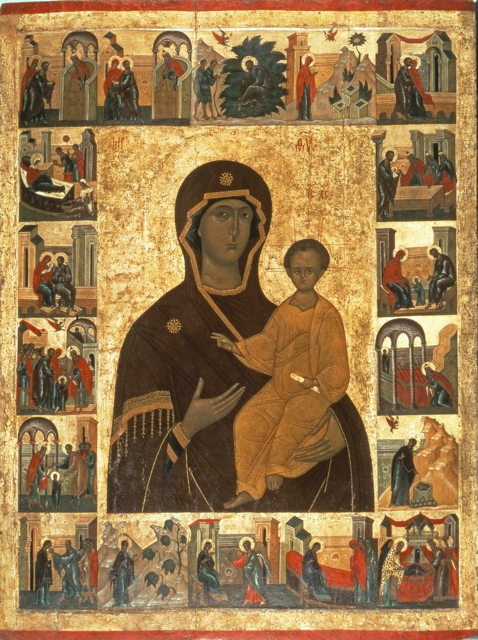 أيقونة Virgin Hodegetria من سمولينسك ، c 1450 (درجة الحرارة على القماش ، الجيسو ، والخشب) بواسطة المدرسة الروسية